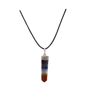 Chakra Crystal Point with silver cap and black leather rope necklace