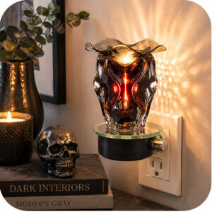 Dark Glass Skull Plug-In Nightlight Wax & Oil Warmer with (Adjustable Dial)