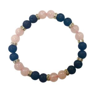 Rose Quartz Beaded Bracelet With Black Lava Beads
