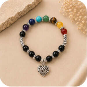 Chakra Bracelet w/Silver Heart Charm
