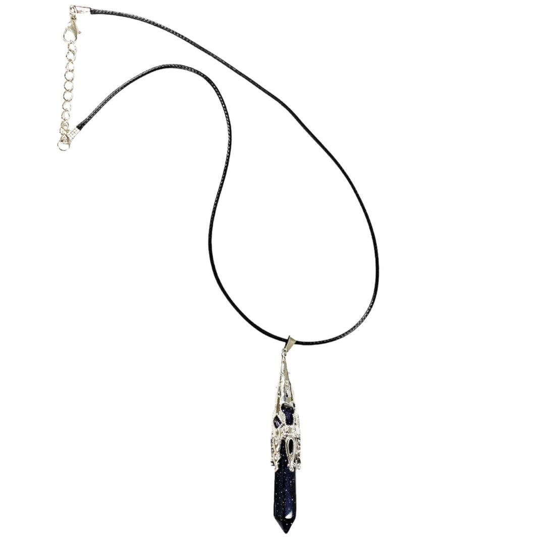 Blue Goldstone Long Point Necklace