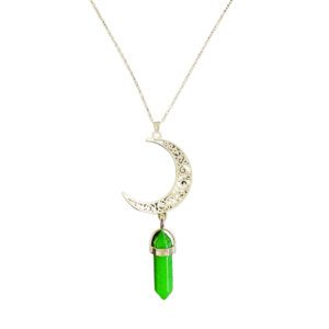 Green Aventurine Crystal Point With Silver Crescent Moon
