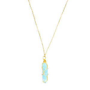 Opalite Crystal Point wrapped in Gold Wire on a Gold colored necklace