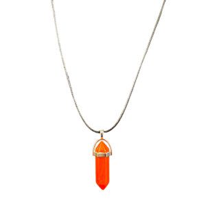 Red Jasper Floating Point Crystal with a silver clasp on black leather rope necklace