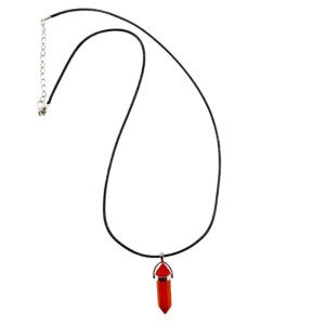 Red Jasper Floating Point Crystal with a silver clasp on black leather rope necklace