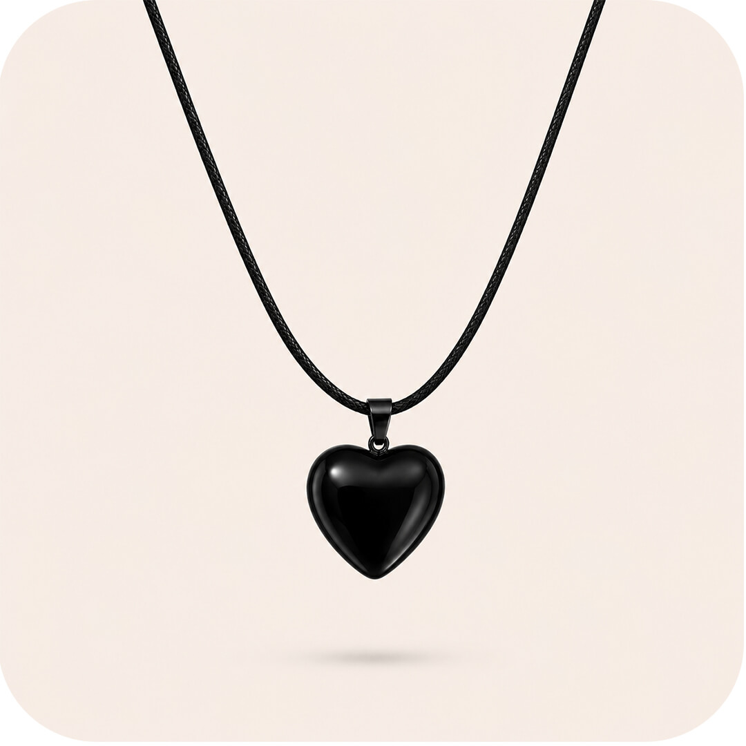 Black Onyx Crystal Heart Neclace