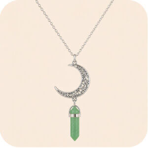 Green Aventurine Crystal Point With Crescent Moon Necklace