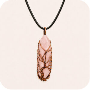 Rose Quartz Wrapped Tree of Life Necklace