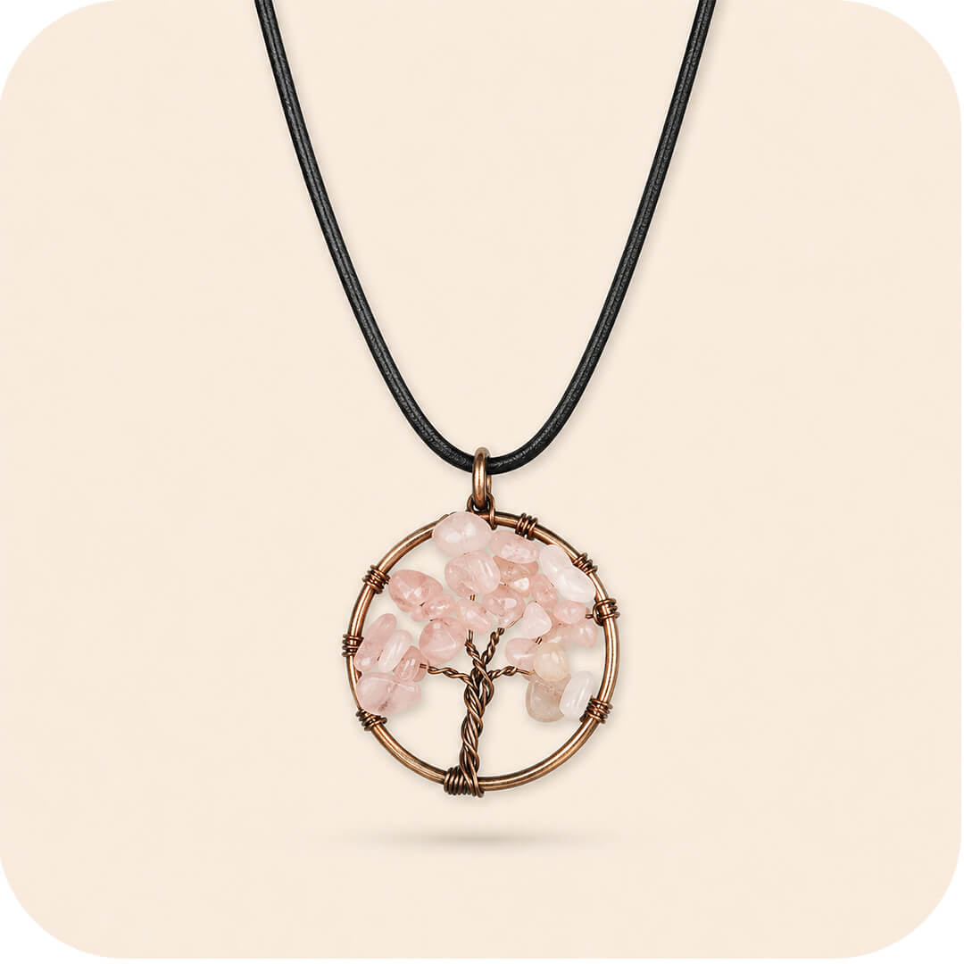 Rose Quartz Copper Tree of Life Necklace