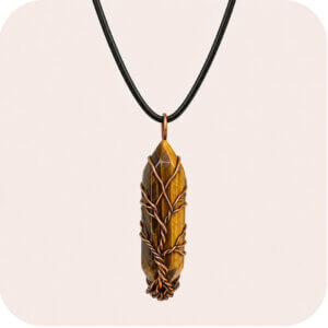 Tigers Eye Copper Wrapped Tree of Life Necklace