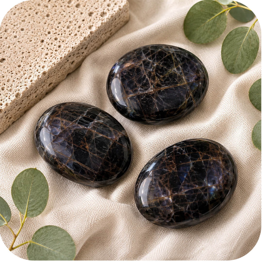 Black Moonstone Palm Stone